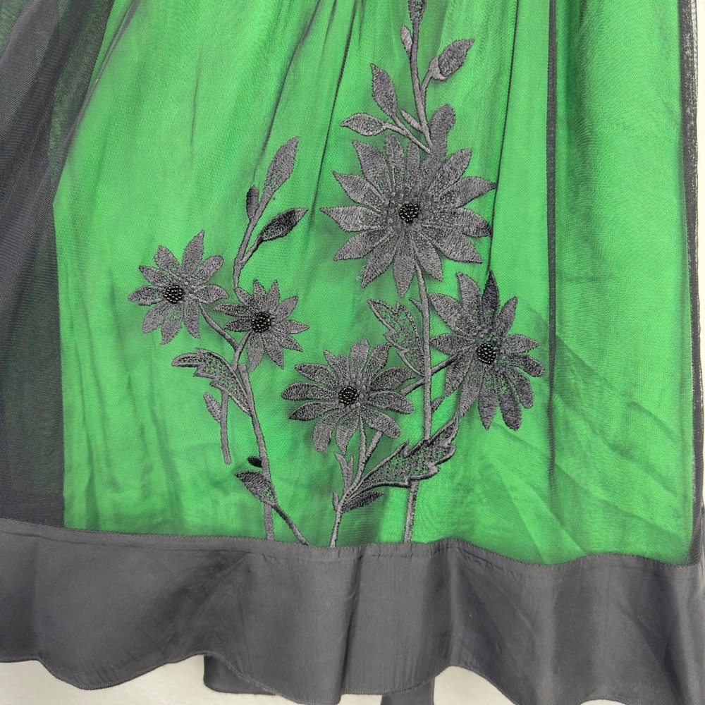 Anthropologie Lithe Skirt 6 Green Black Embroidered Overlay Romantic Whimsigoth - Picture 4 of 9